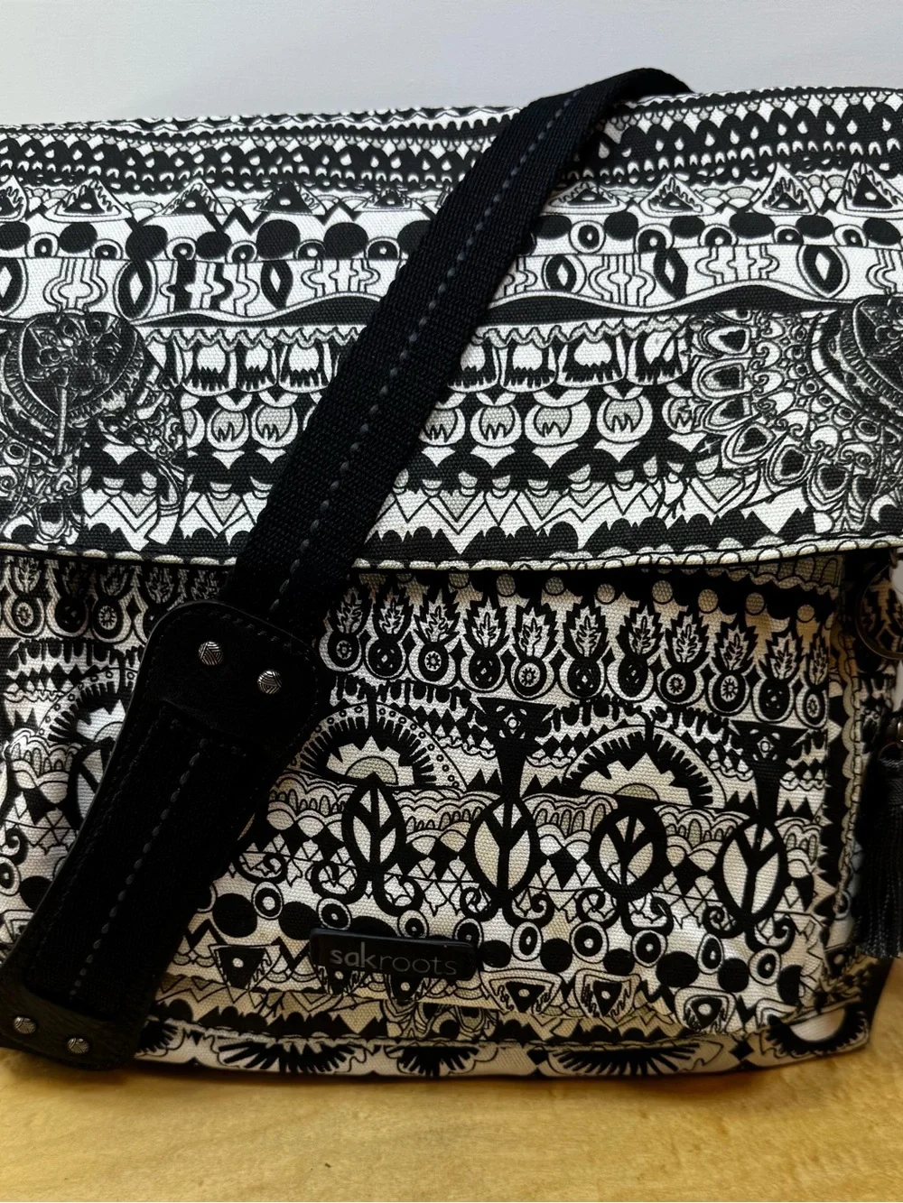 Sakroots One World Design Black & White Graphic Olympic Backpack/Crossbody